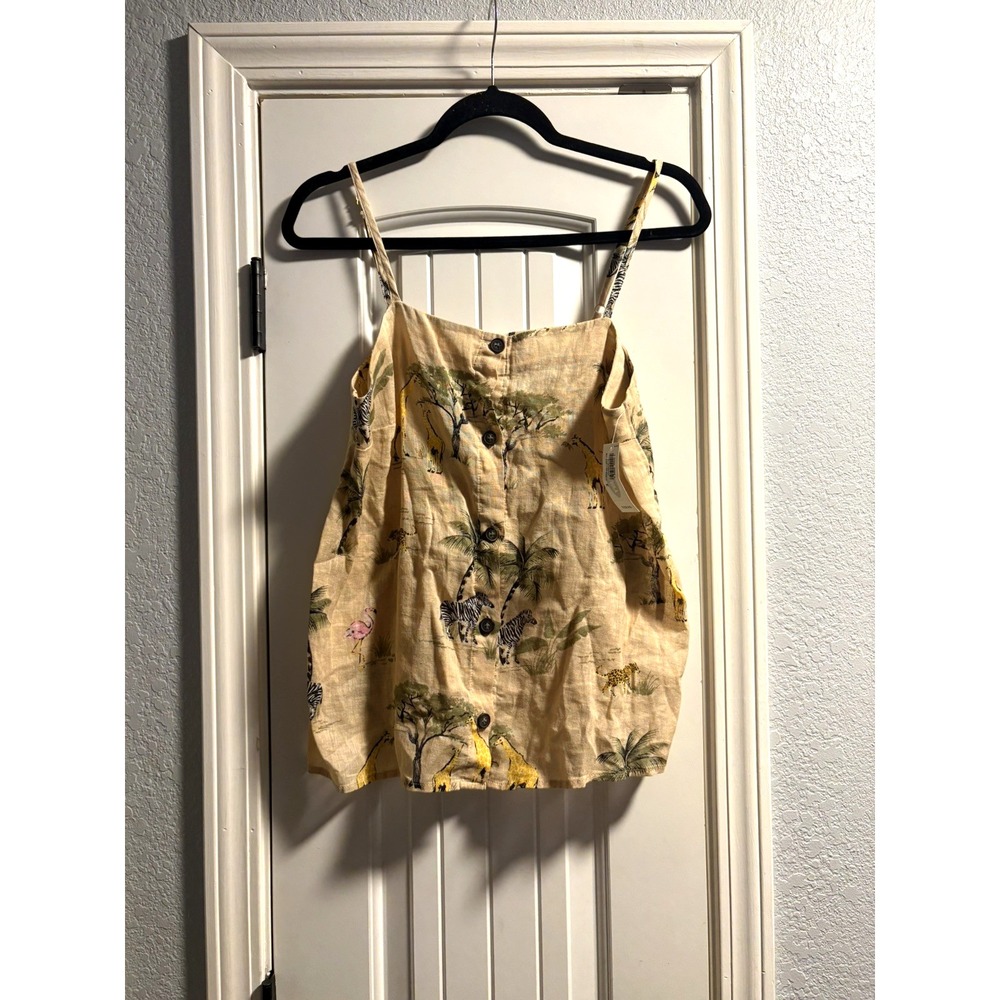 Old Navy Cami Top Women Medium Beige Safari Animal Print Linen Button Front